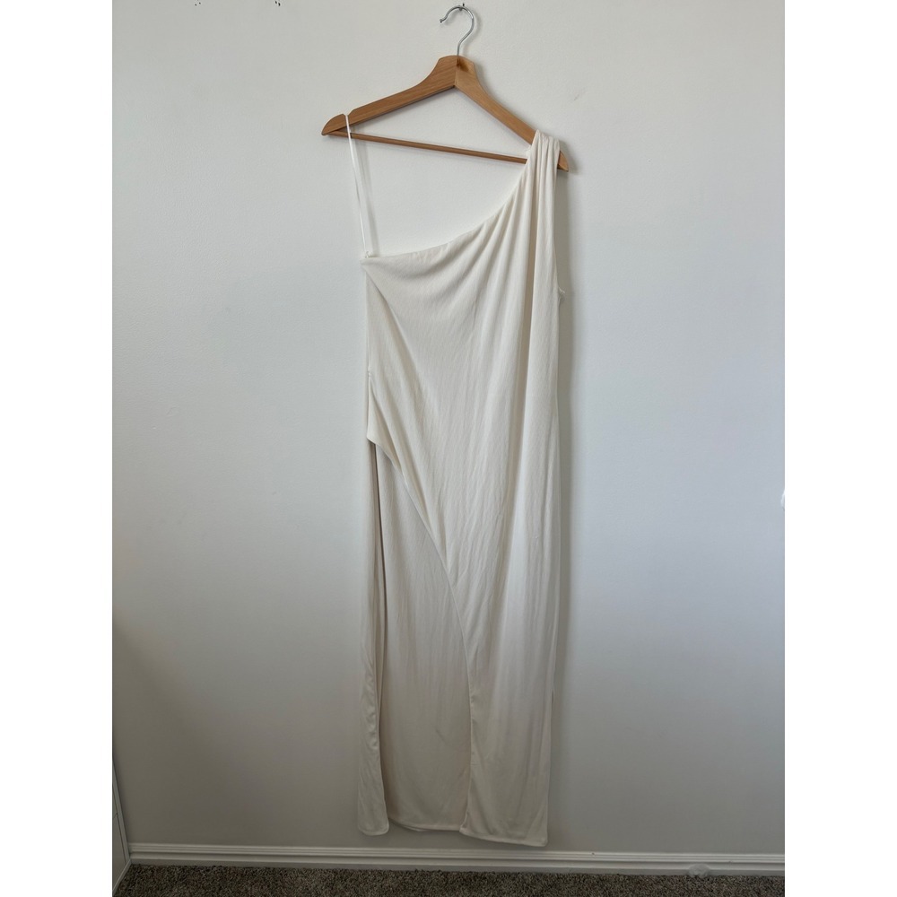 NWT women's Abercrombie & Fitch One-Shoulder Ribbed Maxi Dress – White – XL - Picture 2 of 9